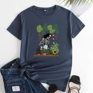 T-shirt Tête de Mort Jardinière Jardin Botanique Navy