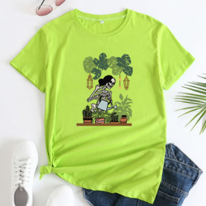 T-shirt Tête de Mort Jardinière Jardin Botanique Vert Clair