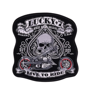 écusson brodé Tête de Mort "Lucky - Live to Ride" - 25cm x 16.5cm