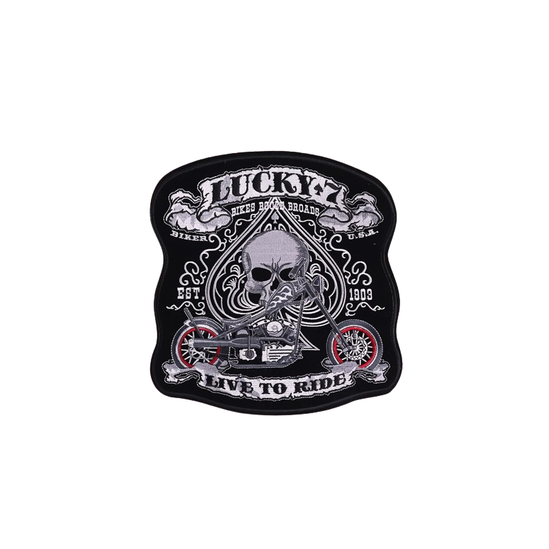 écusson brodé Tête de Mort "Lucky - Live to Ride" - 25cm x 16.5cm