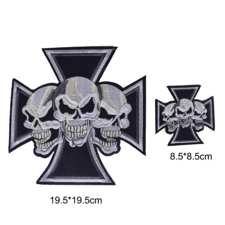 dimensions Patchs Brodés Tête de Mort Triple Crânes Croix de fer