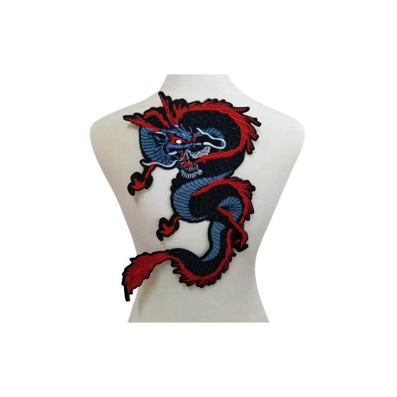 Grand patch Dragon Brodé - Dragon Rouge et Bleu - 13.4 cm