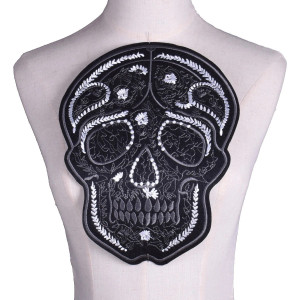 Patch Brodé Tête de Mort Crâne Méxicain Noir et Blanc - 29cm x 21 cm