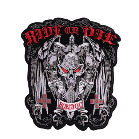 écusson brodé Tête de Mort "Ride Or Die" - 32cm x 29 cm