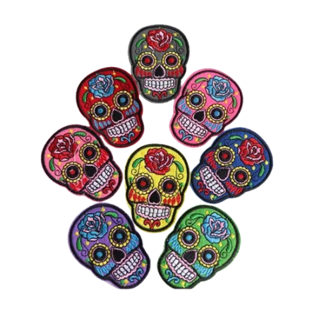 Lot de 6 patchs Crânes Méxicains - Couleurs aléatoires