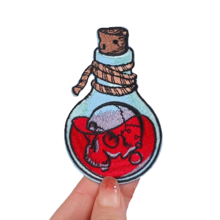 Patch Brodé Tête de Mort Cârne Fiole Poison - 5cm x 8.4cm