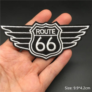 Patch Badge Brodé ROUTE 66 avec Ailes - 9.9cm x 4.2 cm