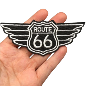 Patch Badge Brodé ROUTE 66 avec Ailes - 9.9cm x 4.2 cm