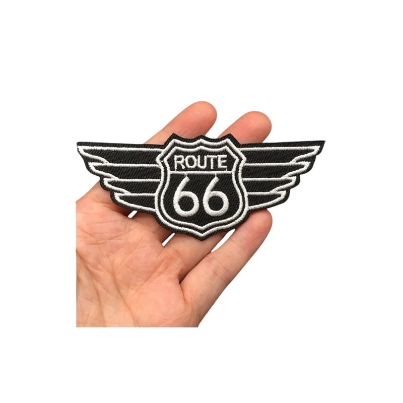 Patch Badge Brodé ROUTE 66 avec Ailes - 9.9cm x 4.2 cm