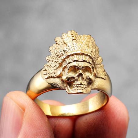 Bague Tete de Mort Crâne Chef Indien Or