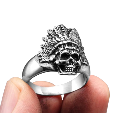 Bague Tete de Mort Crâne Chef Indien Argent