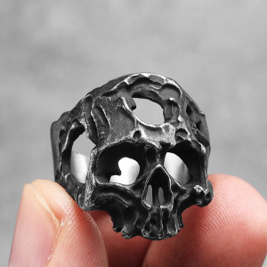 Magnifique Bague Tete de Mort Crâne Creusé