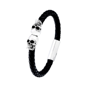 Bracelet Tête de Mort Punk Rock Double Skull