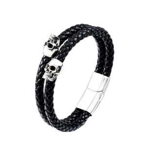 Bracelet Tête de Mort Punk Rock Doubles Crânes