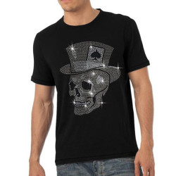 Tshirt Tête de mort Poker Joueur de carte strass et paillette