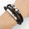 Bracelet Homme Cuir Multicouche Doubles Crânes - Style Rock et Audacie