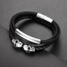 Bracelet Homme Cuir Multicouche Doubles Crânes - Style Rock et Audacie