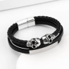 Bracelet Homme Cuir Multicouche Doubles Crânes - Style Rock et Audacie