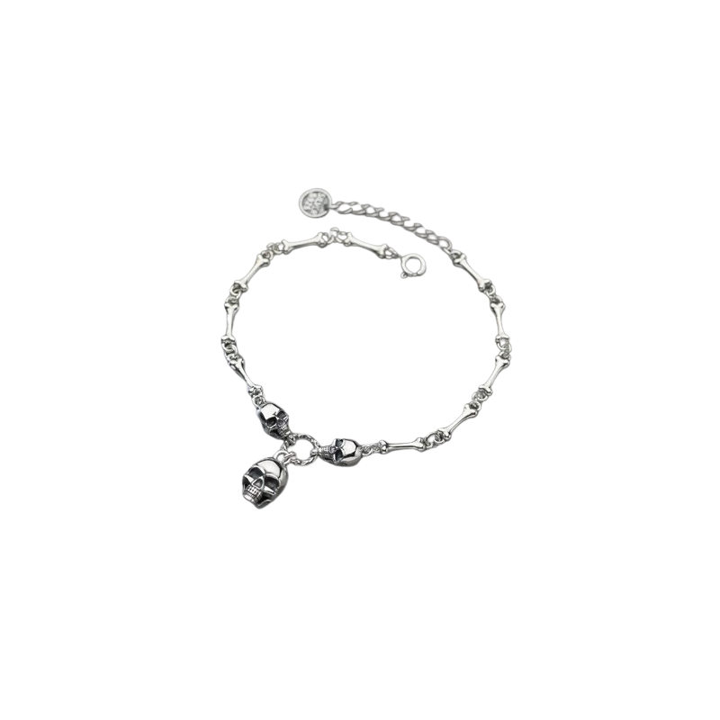 Bracelet Tête de Mort Crânes et Ossements en Argent Sterling 925 véritable