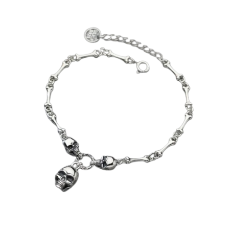 Bracelet Tête de Mort Crânes et Ossements en Argent Sterling 925 véritable