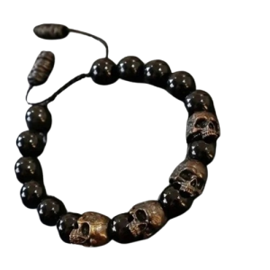 Bracelet Tête de Mort Crânes et Perles Noires