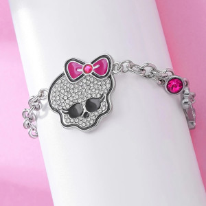 Bracelet Tête de Mort Gothique Chic Girly Crâne Noeud Rose avec breloques