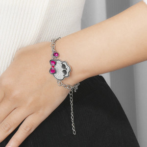 Bracelet Tête de Mort Gothique Chic Girly Crâne Noeud Rose avec breloques