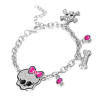 Bracelet Tête de Mort Gothique Chic Girly Crâne Noeud Rose avec breloques