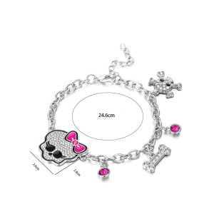 les dimensions Bracelet Tête de Mort Gothique Chic Girly Crâne Noeud Rose avec breloques