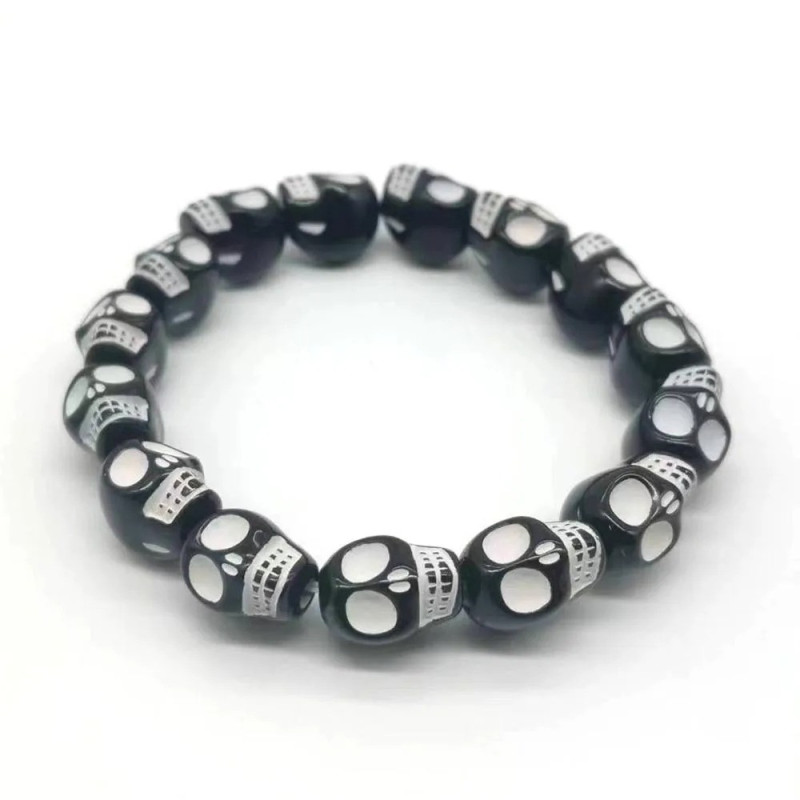 Bracelet Tête de Mort Crânes Multiples modèle noir