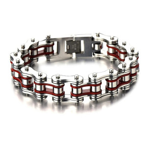 Bracelet Biker Chaine de Moto couleur rouge