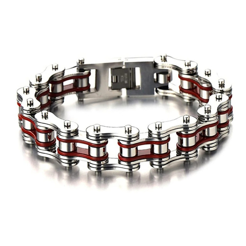 Bracelet Biker Chaine de Moto couleur rouge