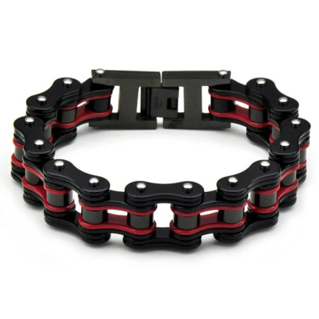 Bracelet Biker Chaine de Moto couleur noir et rouge