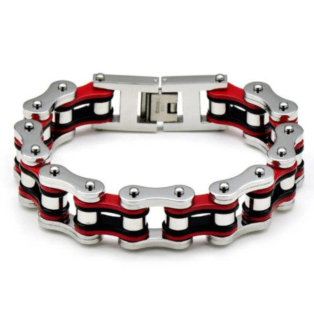 Bracelet Biker Chaine de Moto couleur rouge