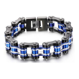 Bracelet Biker Chaine de Moto couleur bleue