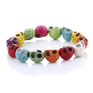 Bracelet Tête de Mort Crânes multiples en pierre naturelle - couleur multicolore