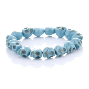 Bracelet Tête de Mort Crânes multiples en pierre naturelle - couleur Bleu turquoise