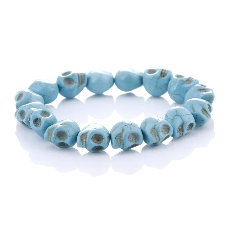 Bracelet Tête de Mort Crânes multiples en pierre naturelle - couleur Bleu turquoise