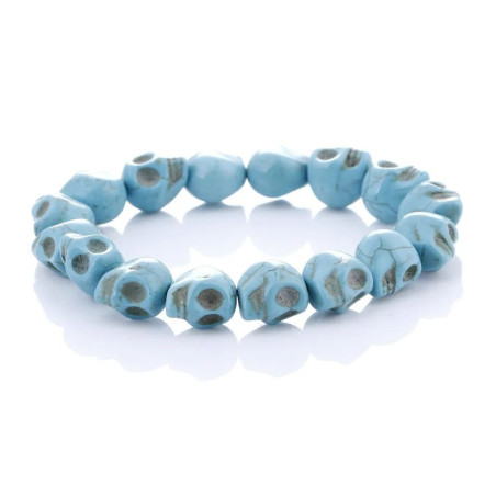 Bracelet Tête de Mort Crânes multiples en pierre naturelle - couleur Bleu turquoise