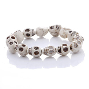 Bracelet Tête de Mort Crânes multiples en pierre naturelle - couleur blanc