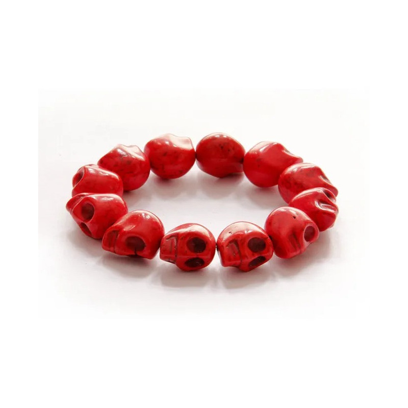 Bracelet Tête de Mort Crânes multiples en pierre naturelle - couleur rouge