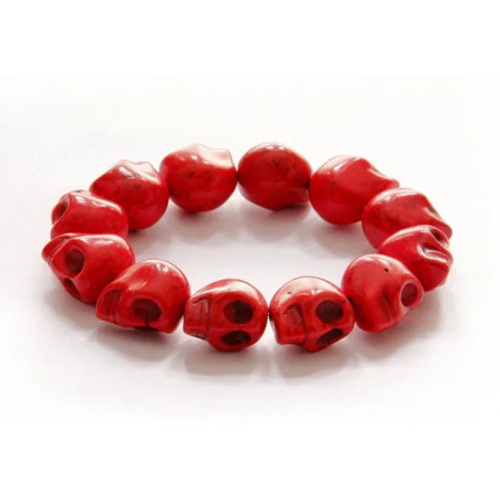 Bracelet Tête de Mort Crânes multiples en pierre naturelle - couleur rouge