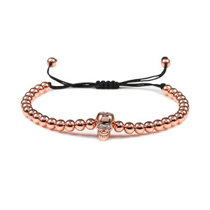 Bracelet Tête de Mort Crâne Strass avec perle de Cuivre couleur or rose