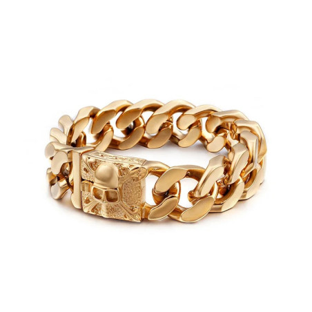 Bracelet Tête de Mort Gourmette Crâne Pïrates Biker or