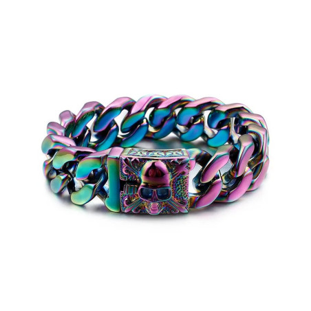 Bracelet Tête de Mort Gourmette Crâne Pïrates Biker multicolore