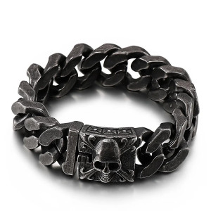 Bracelet Tête de Mort Gourmette Crâne Pïrates Biker gris