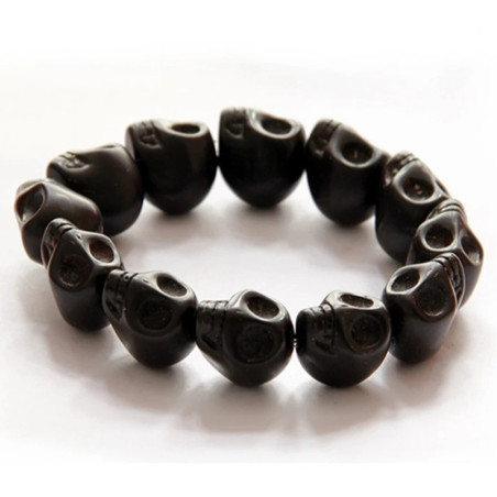 Bracelet Tête de Mort élastiques Perles de Crânes couleur noir
