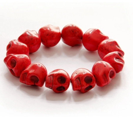 Bracelet Tête de Mort élastiques Perles de Crânes couleur rouge