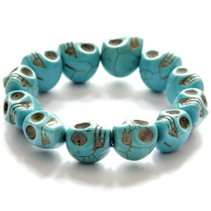 Bracelet Tête de Mort élastiques Perles de Crânes couleur bleu turquoise