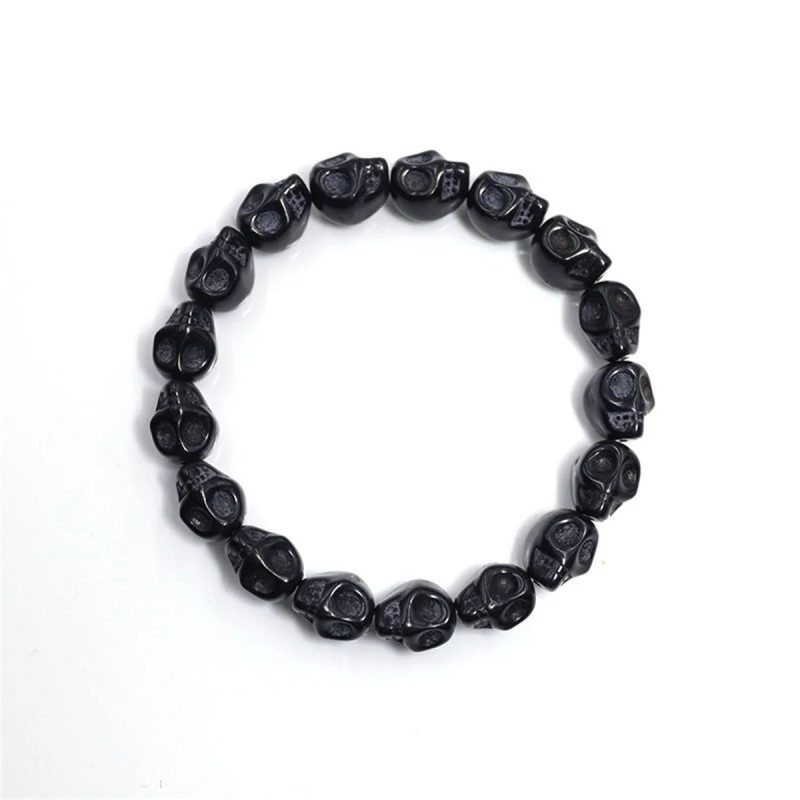 Bracelet Tête de Mort perlés de Crânes Noir